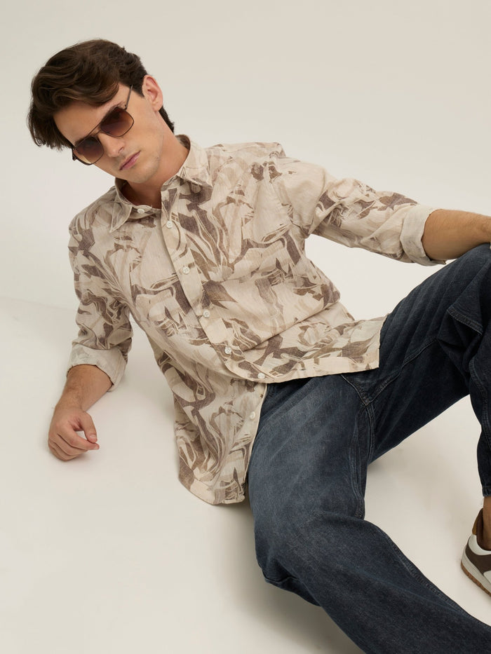 Westley - Regular Floral Printed Shirt - Beige