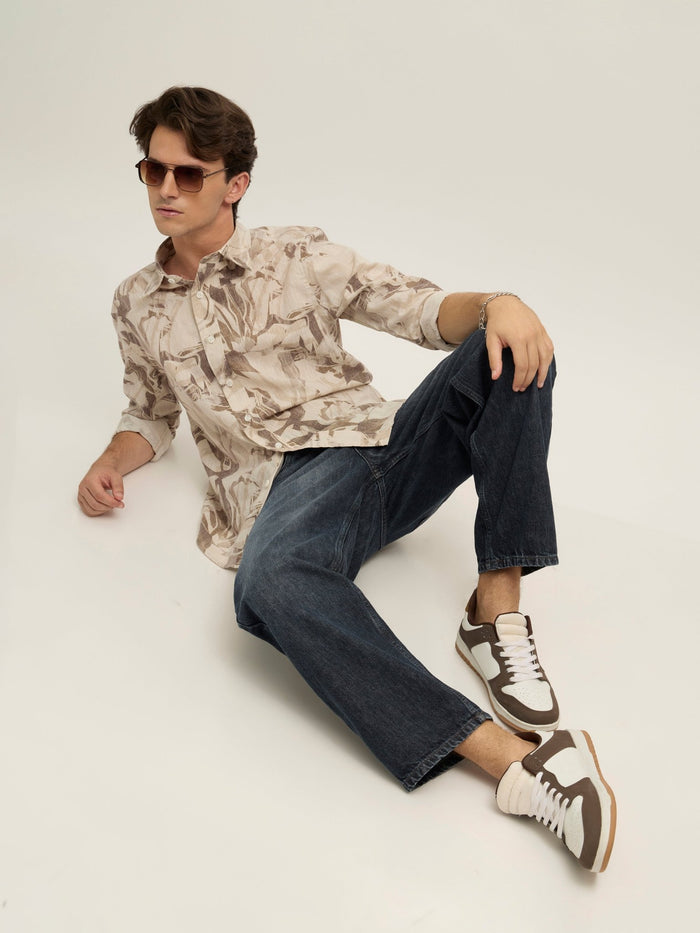 Westley - Regular Floral Printed Shirt - Beige