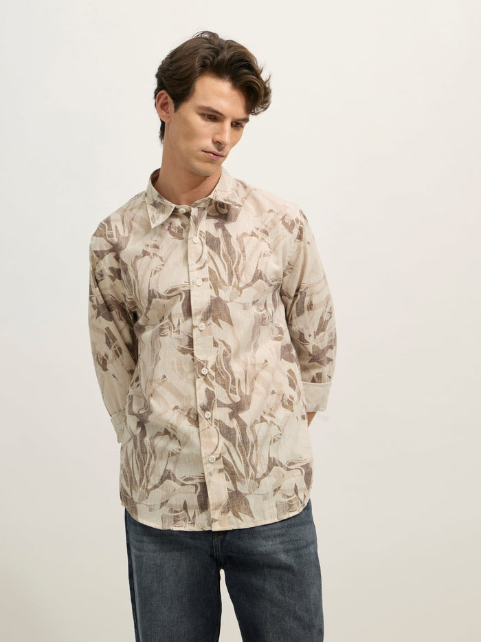 Westley - Regular Floral Printed Shirt - Beige