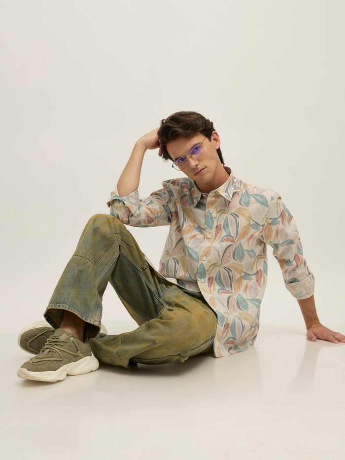 Westley - Regular Floral Printed Shirt - Blue Green