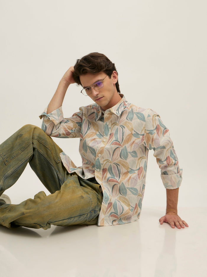 Westley - Regular Floral Printed Shirt - Blue Green