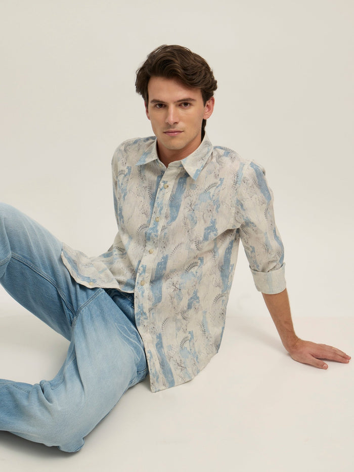 Men's Regular Floral Printed Shirt - Ice blue