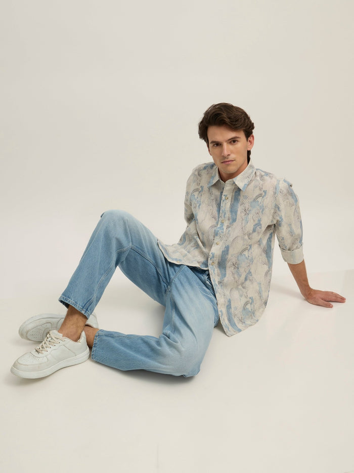 Men's Regular Floral Printed Shirt - Ice blue