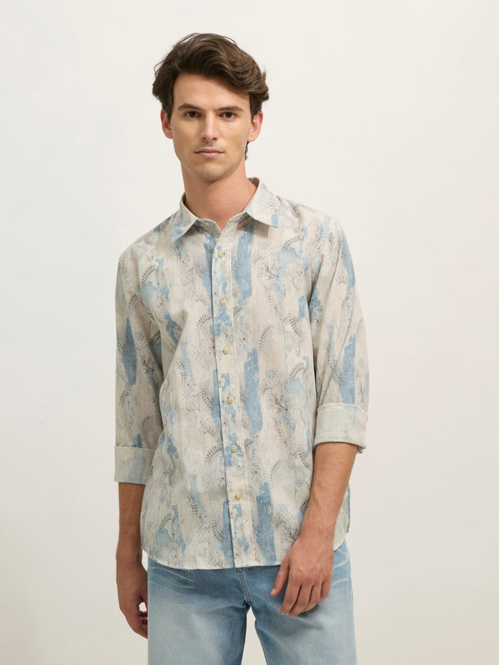Men's Regular Floral Printed Shirt - Ice blue