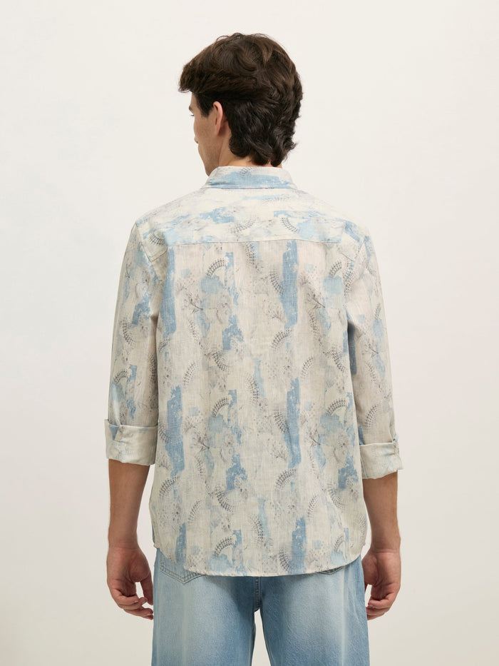 Men's Regular Floral Printed Shirt - Ice blue