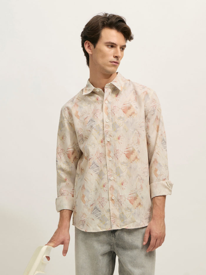 Men's Regular Floral Printed Shirt - Orange