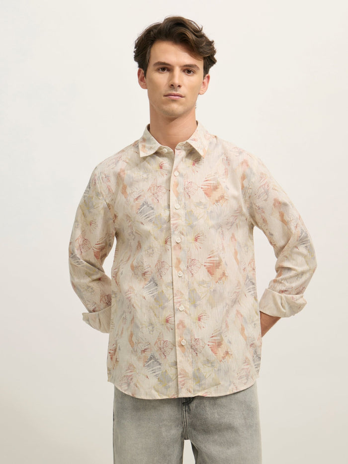 Men's Regular Floral Printed Shirt - Orange
