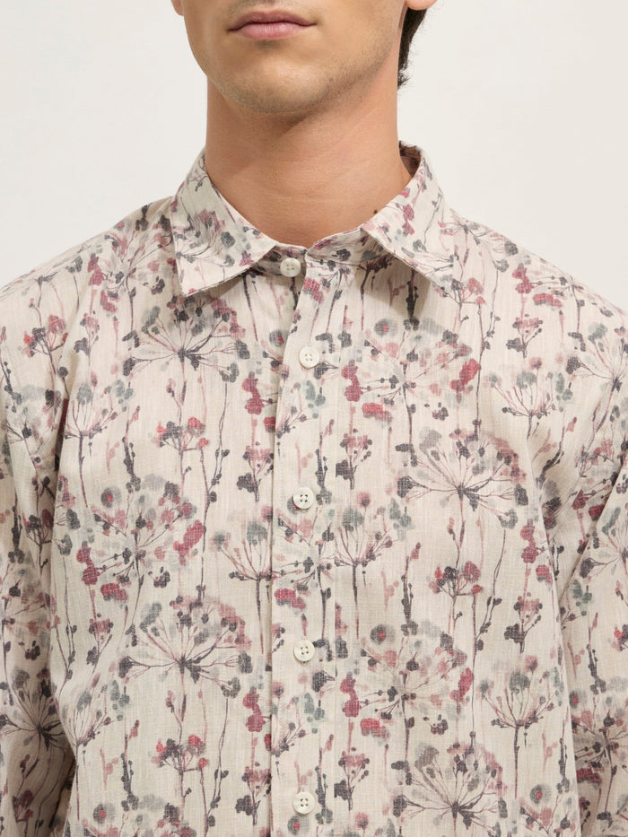 Westley - Regular Floral Printed Shirt - Pink Grey