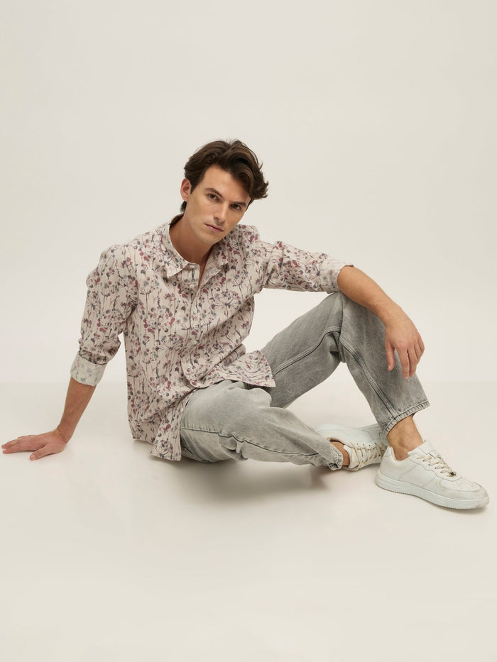 Westley - Regular Floral Printed Shirt - Pink Grey