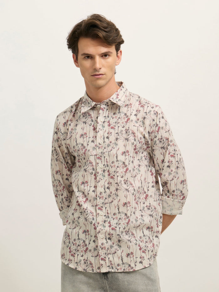 Westley - Regular Floral Printed Shirt - Pink Grey