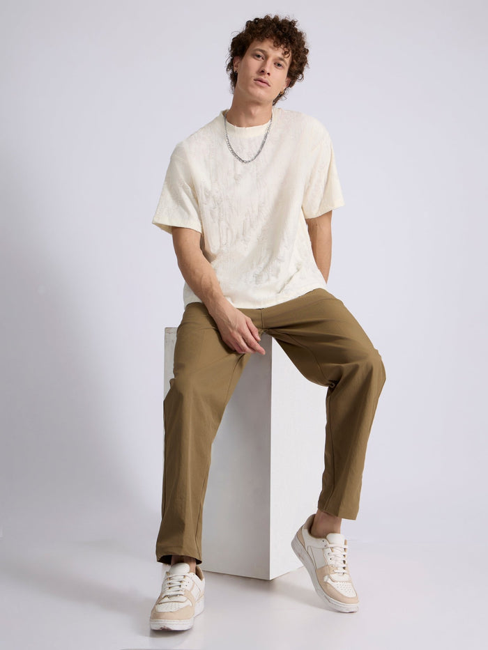 men's distressed T Shirt in cream