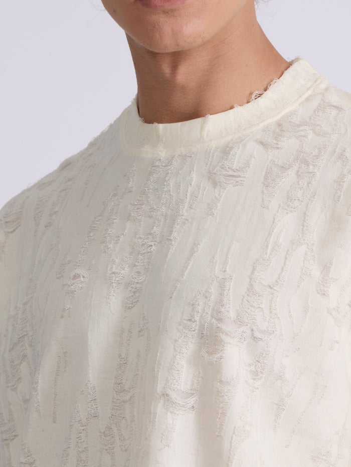 men's distressed T Shirt in cream