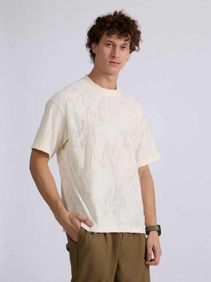 men's distressed T Shirt in cream