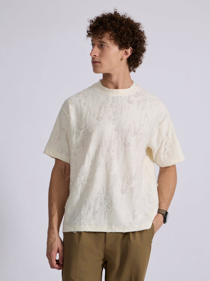 men's distressed T Shirt in cream