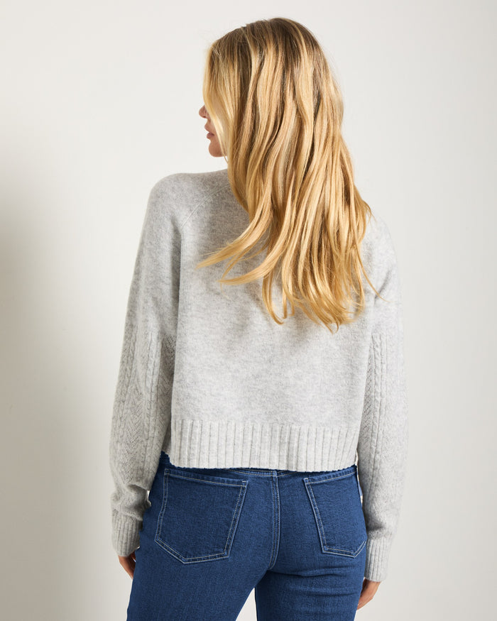 Heather Grey $|& SEAS Whisper Pointelle Cardigan - SOF Back