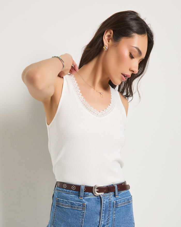 White $|& SEAS Whitecap Lace Trim Tank - VOF Front