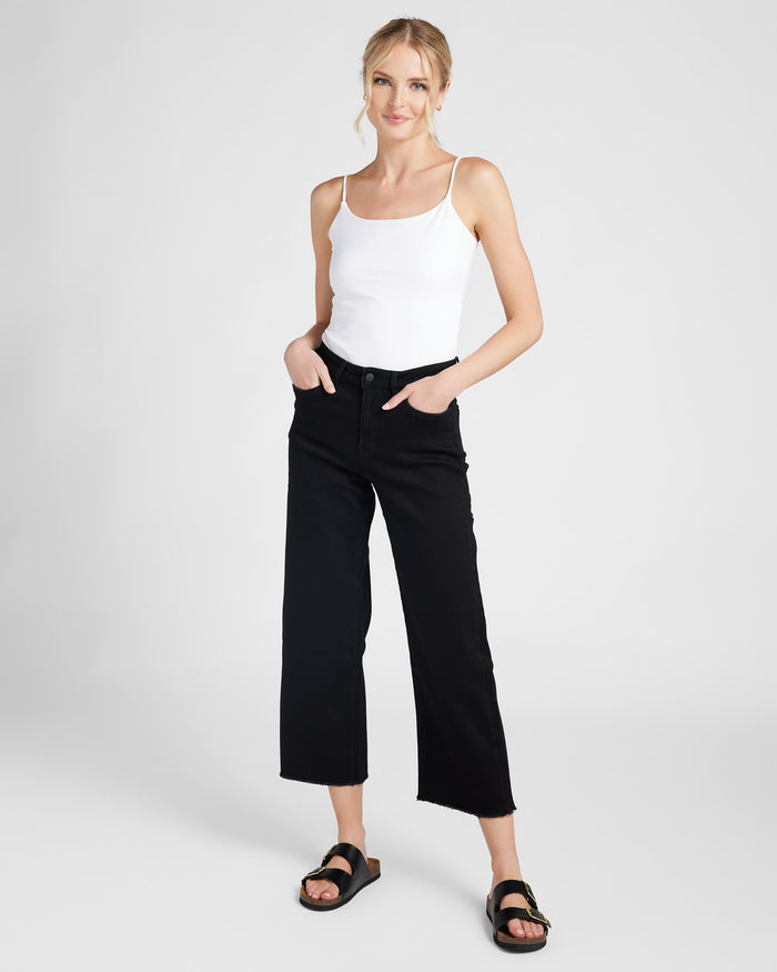 Black Beauty $|& Mica Denim Wide Leg Cropped Jeans - SOF Full Front