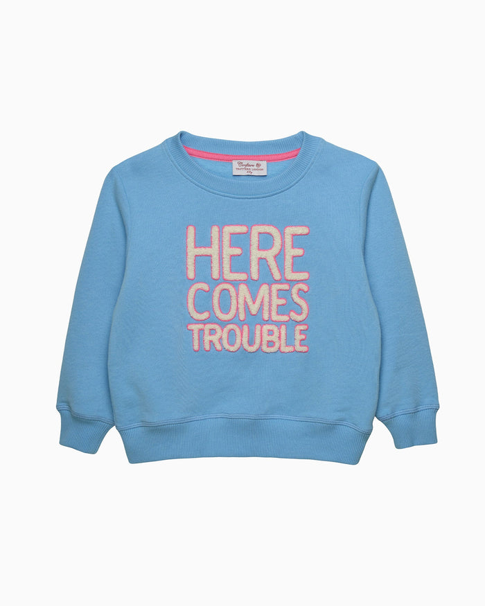 Confiture Sweatshirt Women's Here Comes Trouble Sweatshirt in Blue/Pink