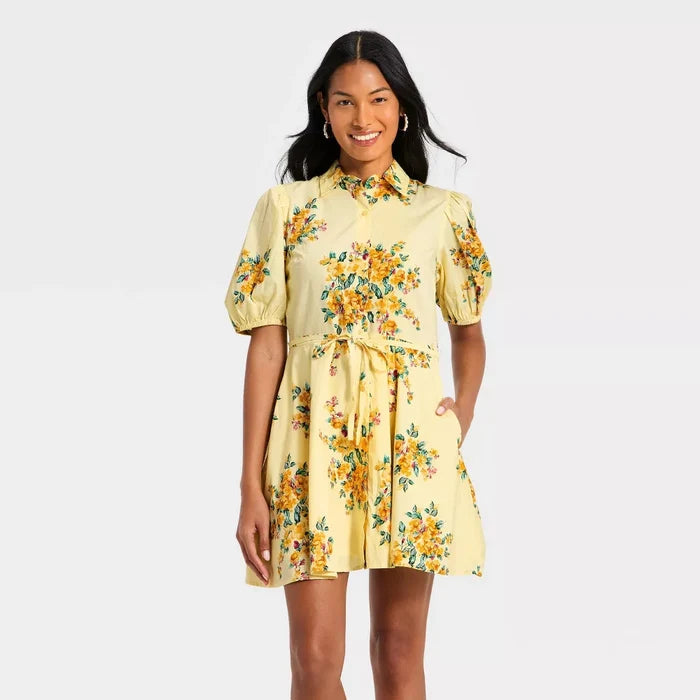 Women's Puff Sleeve Mini Shirtdress