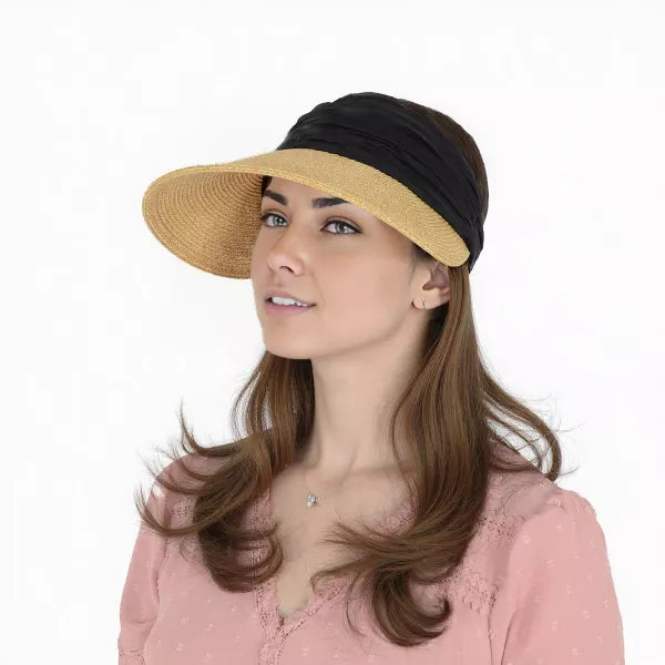 Womens Straw Sun Visor Wide Brim Adjustable Elastic Band Lightweight Summer Hat