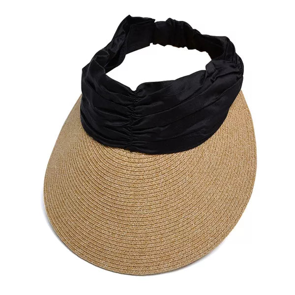 Womens Straw Sun Visor Wide Brim Adjustable Elastic Band Lightweight Summer Hat