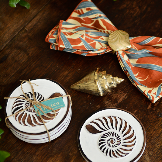 Wood Coasters set of 4 | Seashell