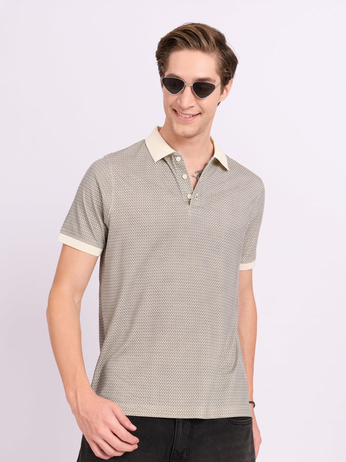 Xokeia - Regular Printed Polo T-Shirt - Light Beige
