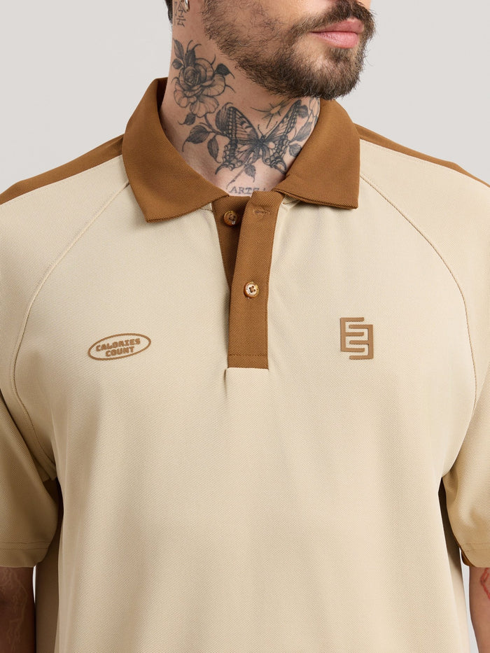 Xomis - Relaxed Fit Printed Polo T-Shirt - Beige