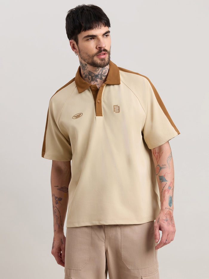 Xomis - Relaxed Fit Printed Polo T-Shirt - Beige