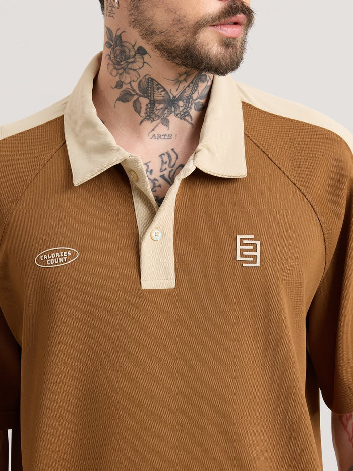 Xomis - Relaxed Fit Printed Polo T-Shirt - Brown