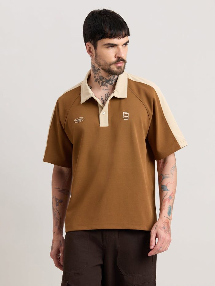 Xomis - Relaxed Fit Printed Polo T-Shirt - Brown