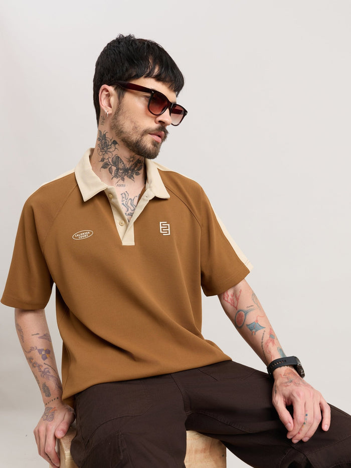Xomis - Relaxed Fit Printed Polo T-Shirt - Brown