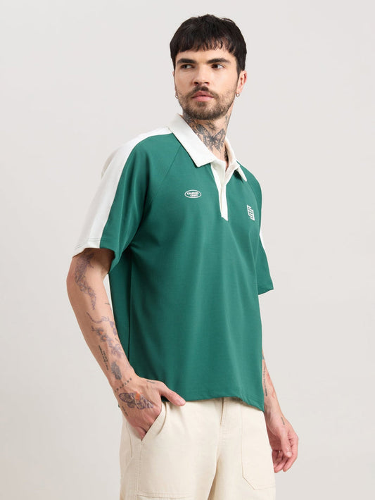 Xomis - Relaxed Fit Printed Polo T-Shirt - Green
