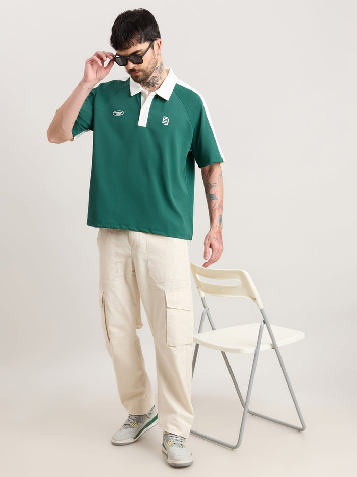 Xomis - Relaxed Fit Printed Polo T-Shirt - Green