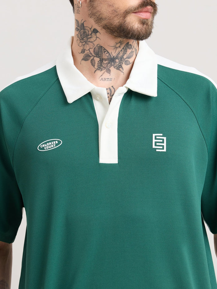 Xomis - Relaxed Fit Printed Polo T-Shirt - Green