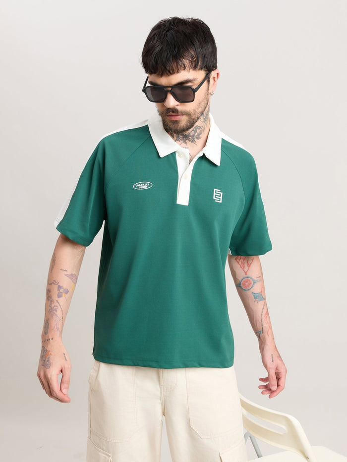 Xomis - Relaxed Fit Printed Polo T-Shirt - Green