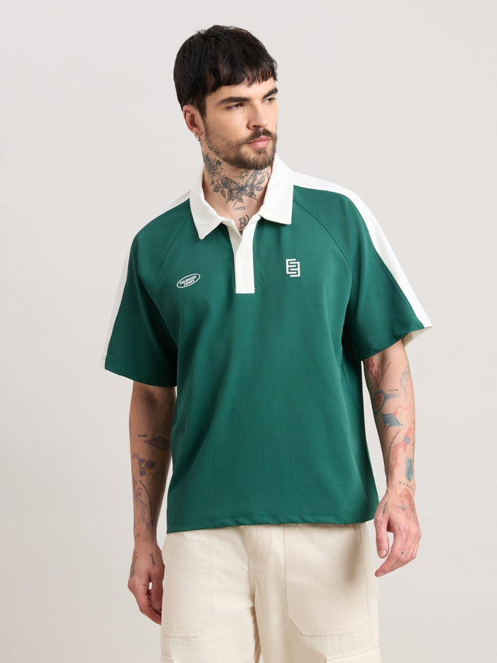 Xomis - Relaxed Fit Printed Polo T-Shirt - Green