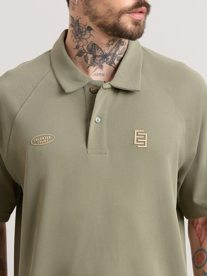 Xomis - Relaxed Fit Printed Polo T-Shirt - Olive