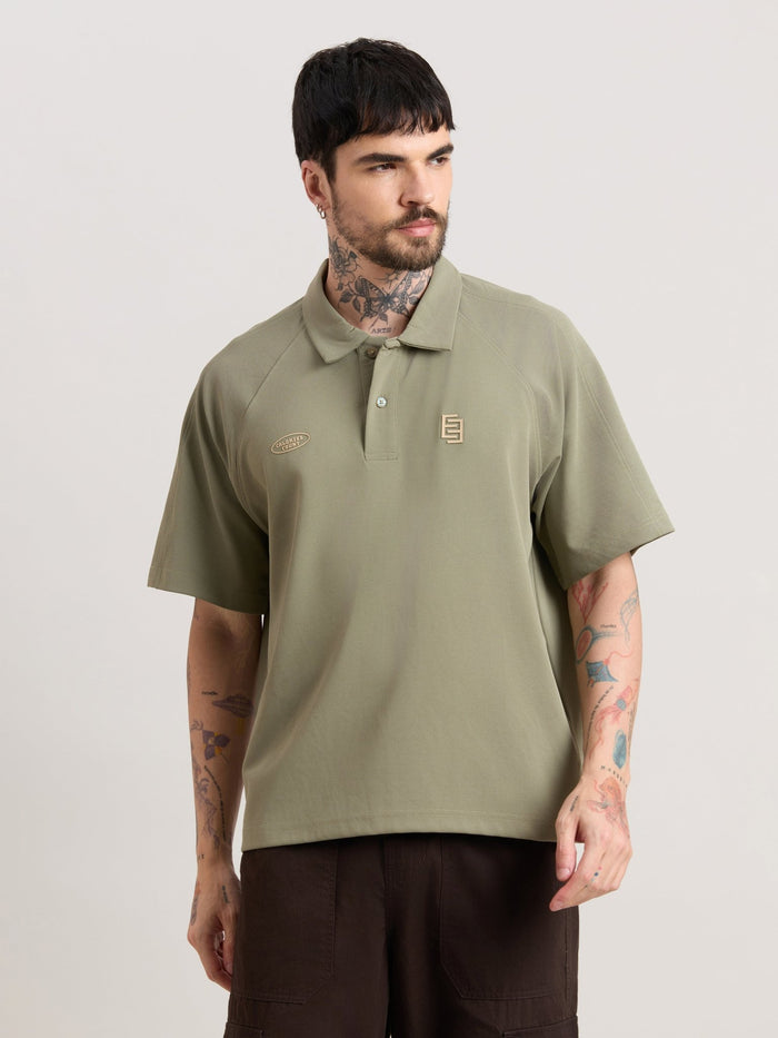 Xomis - Relaxed Fit Printed Polo T-Shirt - Olive