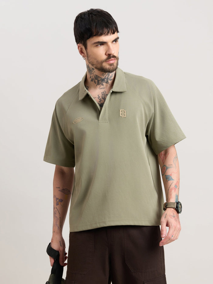Xomis - Relaxed Fit Printed Polo T-Shirt - Olive