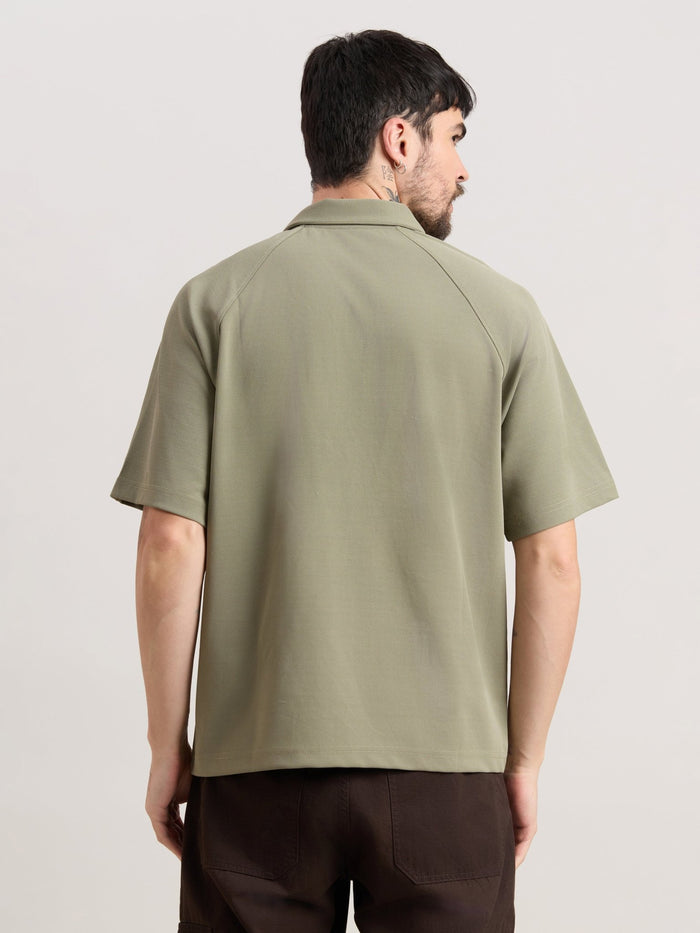 Xomis - Relaxed Fit Printed Polo T-Shirt - Olive