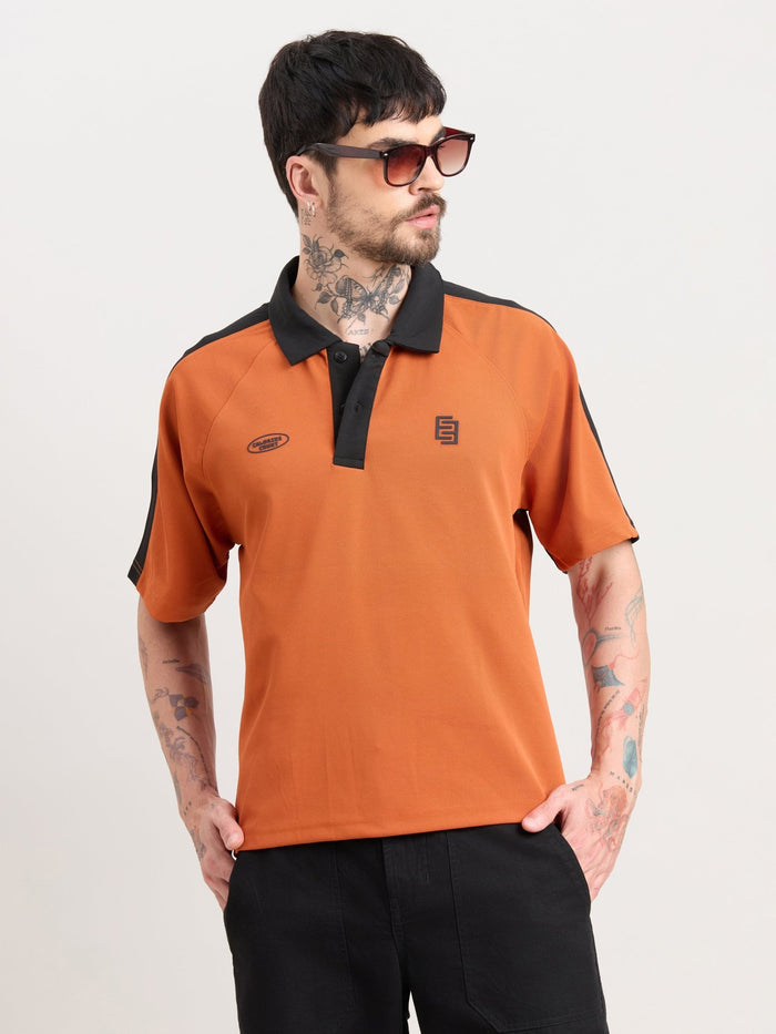 Xomis - Relaxed Fit Printed Polo T-Shirt - Orange