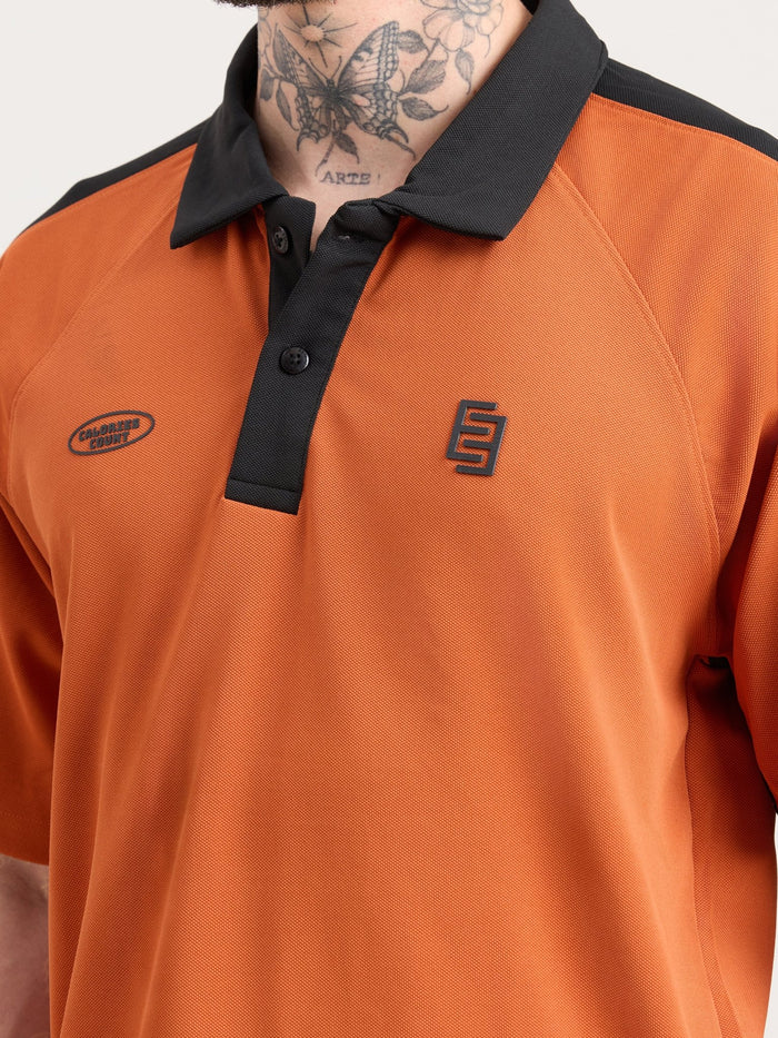 Xomis - Relaxed Fit Printed Polo T-Shirt - Orange