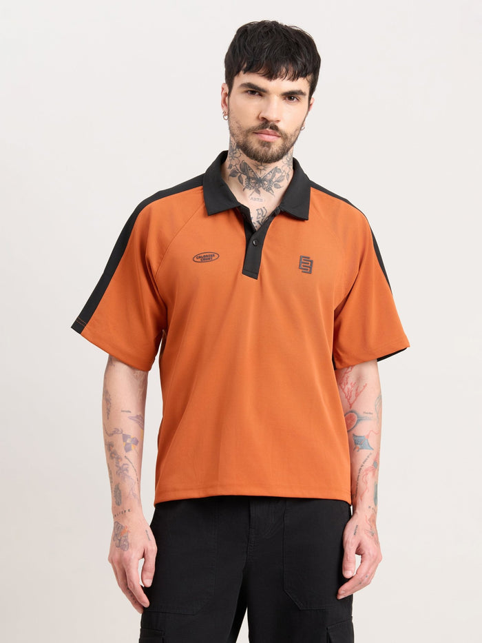 Xomis - Relaxed Fit Printed Polo T-Shirt - Orange
