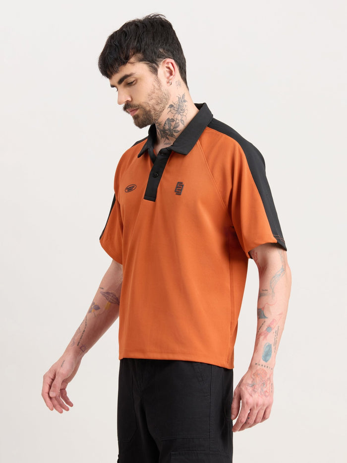 Xomis - Relaxed Fit Printed Polo T-Shirt - Orange