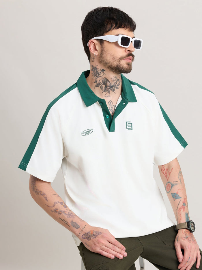 Xomis - Relaxed Fit Printed Polo T-Shirt - White
