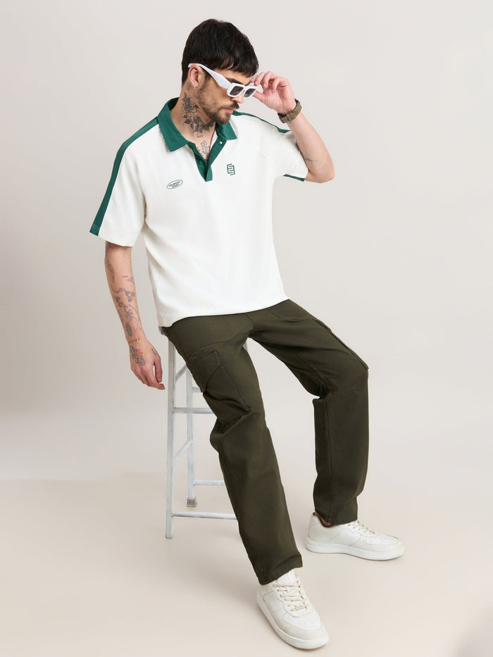 Xomis - Relaxed Fit Printed Polo T-Shirt - White