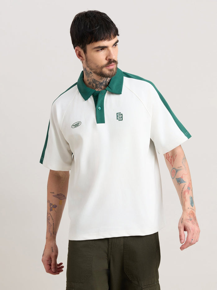Xomis - Relaxed Fit Printed Polo T-Shirt - White