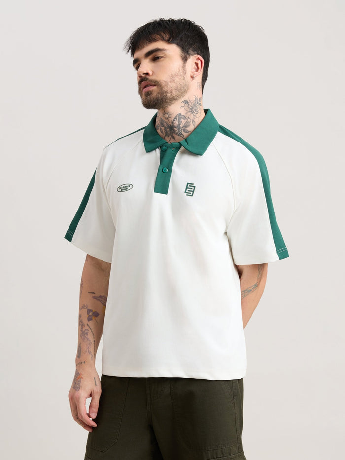 Xomis - Relaxed Fit Printed Polo T-Shirt - White