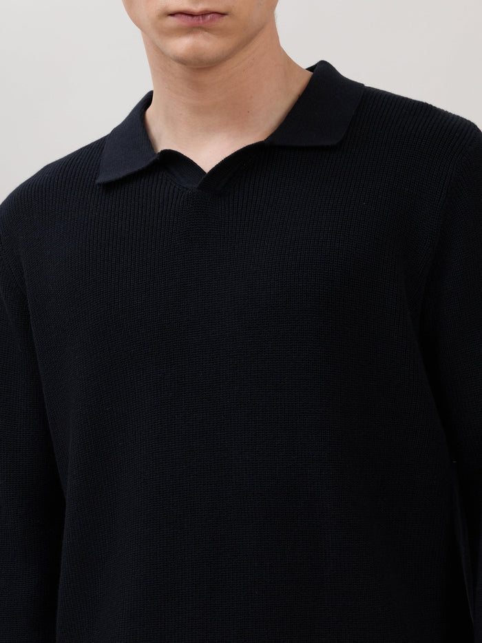 Xosio-1 - Regular Knitted Polo Sweater - Black